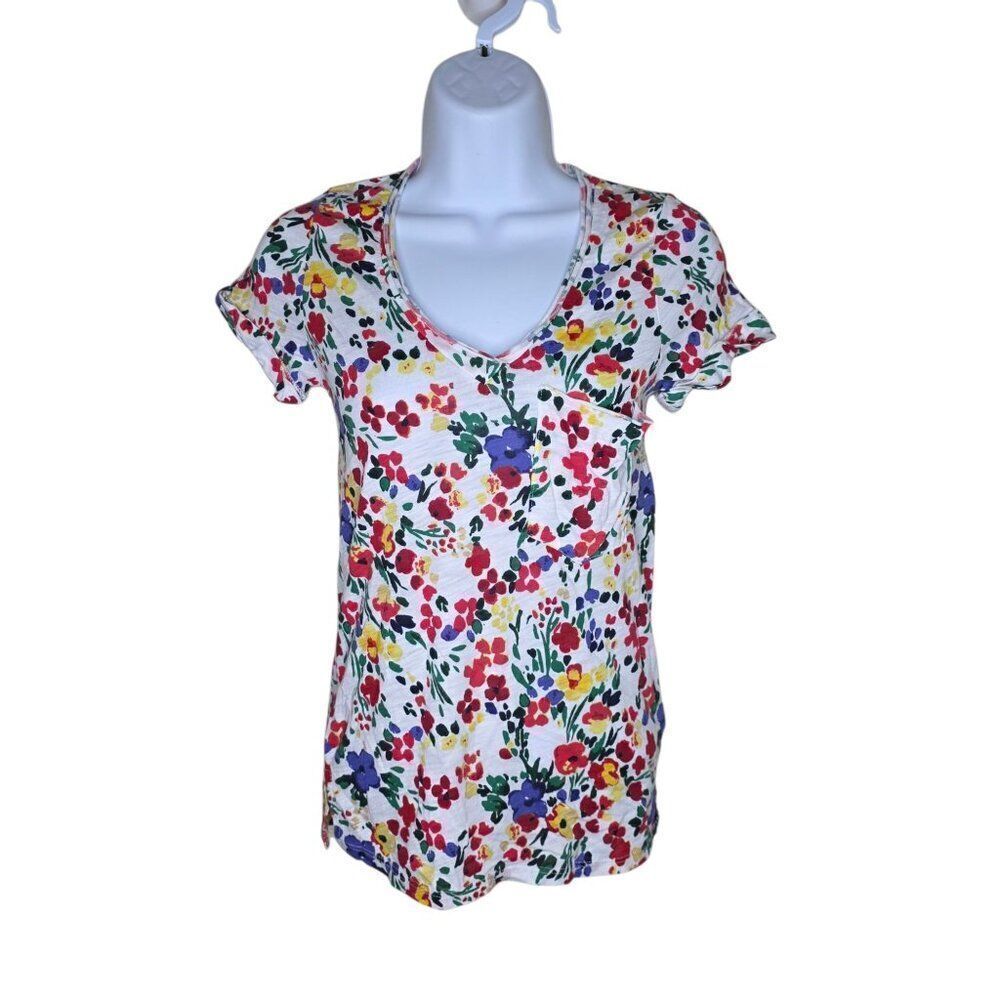 T LA Short Sleeve VNeck Fitted Floral Tshirt Womens Size XXS Multi